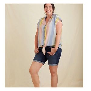 PASTEL STRIPE CHALLIS TIE FRONT MIDI DOLMA…